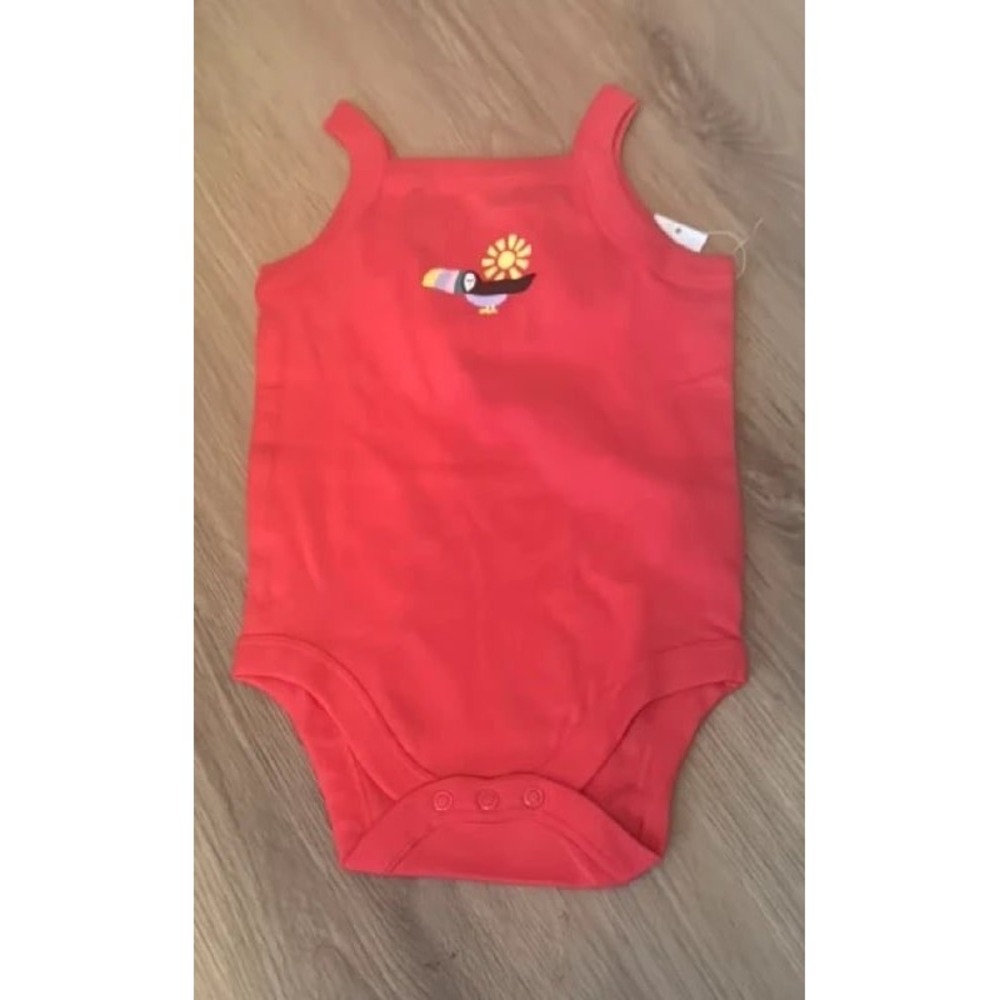 Wonder Nation Baby Girls Toucan Embroidered Sleeveless Bodysuit Coral Red 12M